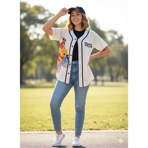 Disney Winnie the Pooh Baseball Jersey Mesh Retro Streetwear Small Eeyore Tigger